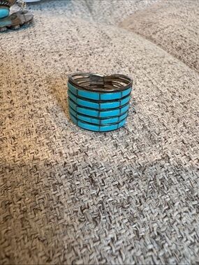 Turquoise and Sterling Silver Inlay Stacked Ring - size 7.5